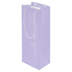 Lila moderne Schriftzug-Monogramm-Name Geschenktüte Für Weinflaschen