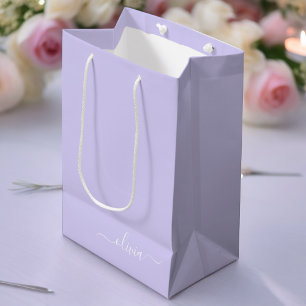 Lila moderne Schriftzug-Monogramm-Name Mittlere Geschenktüte