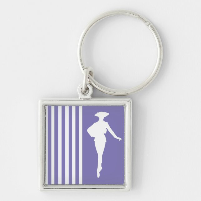 Lila moderne Streifen mit Mode-Silhouette Schlüsselanhänger (Vorne)