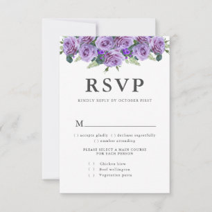 Lila moderne Typografie Elegante Blumenhochzeit RSVP Karte