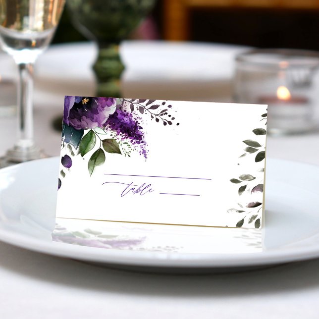 Lila Moderner botanischer Garten Hochzeitsfeier Platzkarte (Purple Modern Botanical Garden Elegant Wedding Place Card)