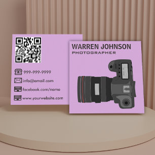 Lila moderner Fotograf QR-Code Quadratische Visitenkarte