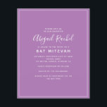 Lila moderner Haushalt Bat Mitzvah Einladung<br><div class="desc">Ein einfaches, modernes Design **BITTE LESEN SIE VOR DEM KAUF** Unser kleines Sortiment an Büromaterial misst 4, 5" x 5, 6" und passt in einen A6-Umschlag, der in allen möglichen Farben in Ihrem lokalen Schreibwarenladen erhältlich ist oder vor dem Kassenvorgang weiße Umschläge hinzufügen kann. Der Karton ist hellweiß mit einem...</div>