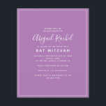 Lila moderner Haushalt Bat Mitzvah Einladung<br><div class="desc">Ein einfaches, modernes Design **BITTE LESEN SIE VOR DEM KAUF** Unser kleines Sortiment an Büromaterial misst 4, 5" x 5, 6" und passt in einen A6-Umschlag, der in allen möglichen Farben in Ihrem lokalen Schreibwarenladen erhältlich ist oder vor dem Kassenvorgang weiße Umschläge hinzufügen kann. Der Karton ist hellweiß mit einem...</div>