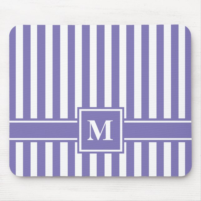 Lila moderner Streifen mit Monogramm Mousepad (Vorne)