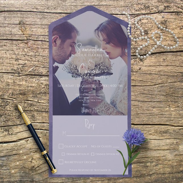 Lila modernes Foto All In One Einladung (Von Creator hochgeladen)