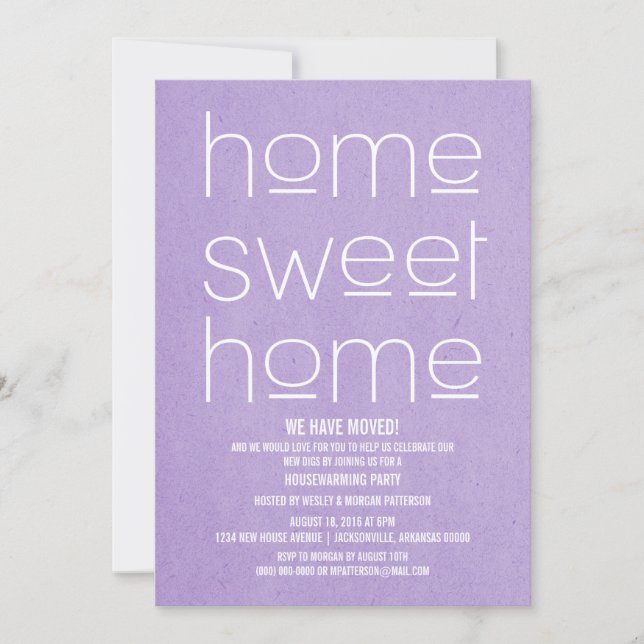 Lila Modernes Sweet Zuhause Housewarming Party Einladung (Vorderseite)