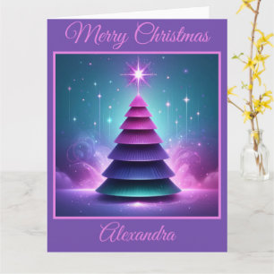 Lila, modernes Weihnachtsbaumdesign Karte