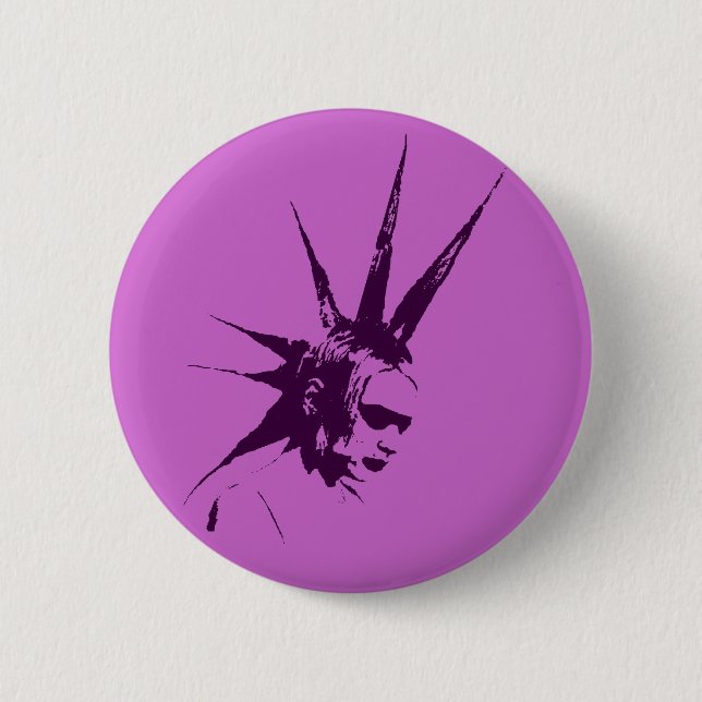 Lila Mohikaner-Punkmädchen Button (Vorderseite)