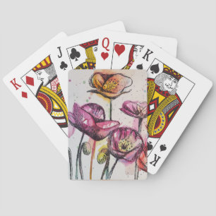 Lila Mohn-Wasserfarben-Blumen-Kartenspiel-Set Spielkarten