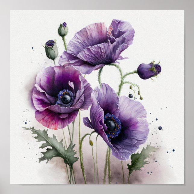Lila Mohnblumen Blume Art Print Poster (Vorne)