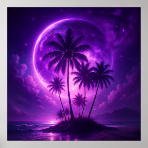 Lila Mond Insel Traumlandschaft Poster