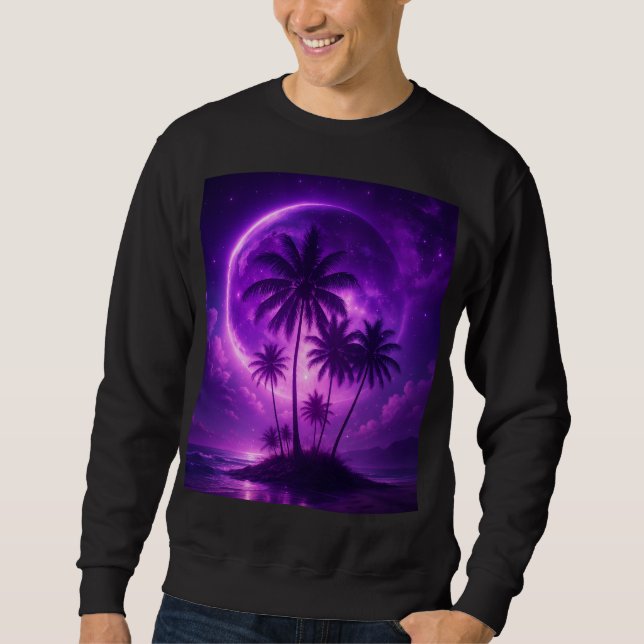 Lila Mond Insel Traumlandschaft Sweatshirt (Vorderseite)