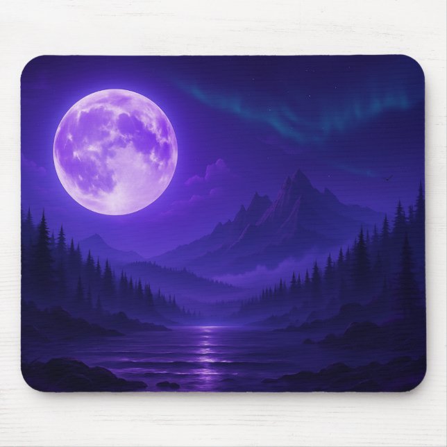 Lila Mond Serenity-Mauspad – Mitternachtsberg  Mousepad (Vorne)