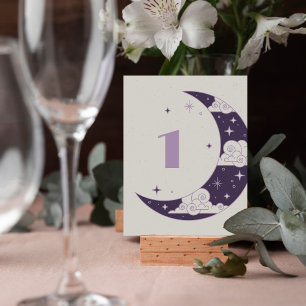 Lila Mond & Sterne Himmlische Hochzeit Tischnummer