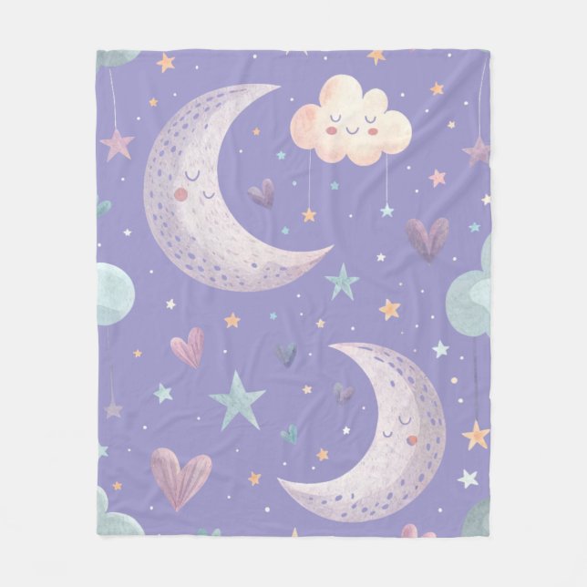 Lila Mond und Wolken Fleece Blanket (Vorderseite)