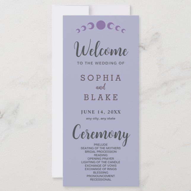 Lila Mondphasen Silver Wedding Programm (Vorderseite)