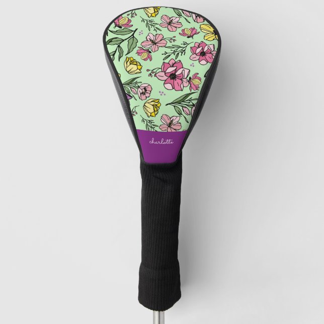 Lila Monogram-Blumengarten Golf Headcover (Vorderseite)