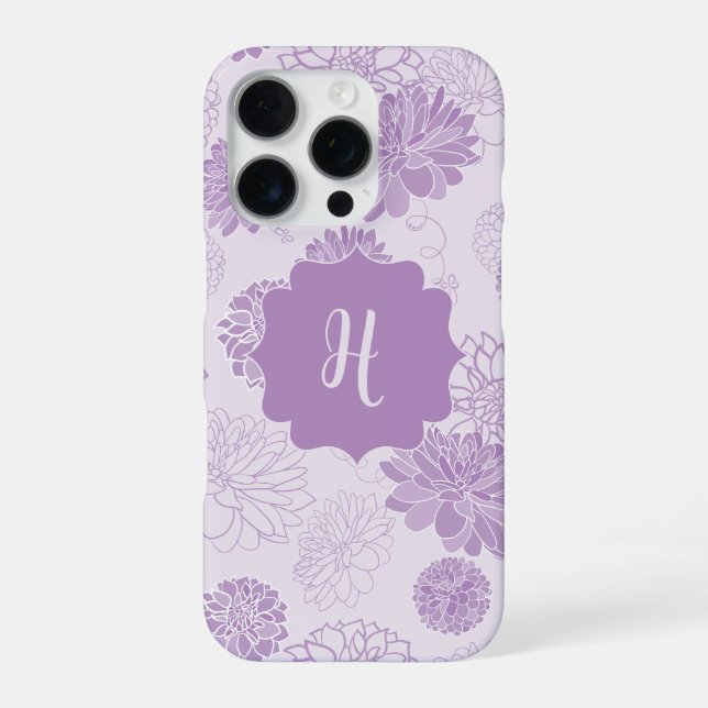 Lila Monogram Elegantes Blumenmuster iPhone 16 Pro Hülle (Rückseite)