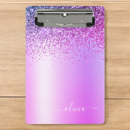 Lila Monogram Glitzer Sparkle Girly Script Mini Klemmbrett