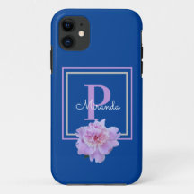 Lila Monogram Pink Peony Blumen Blue