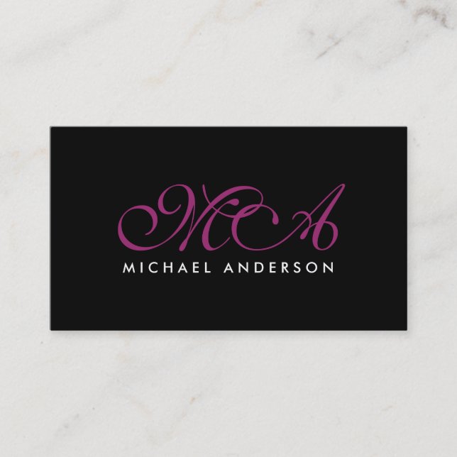 Lila Monogramm Eleganter Script-Hintergrund Visitenkarte (Vorderseite)