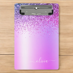 Lila Monogramm Glitter Funkel Mädchen-Schrift Mini Klemmbrett