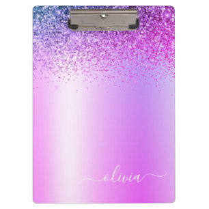 Lila Monogramm Glitter Funkeln Mädchenhaft Schrift Klemmbrett