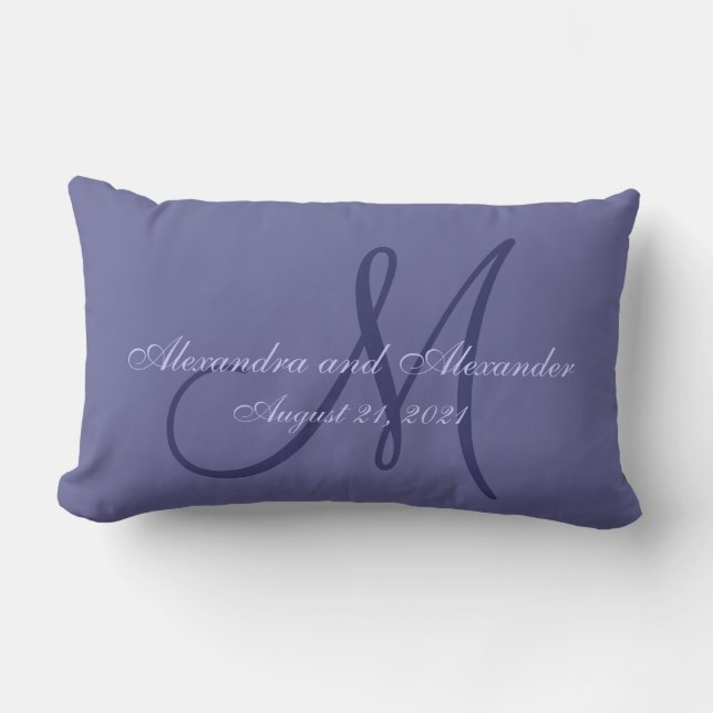 Lila Monogramm-Hochzeit Lendenkissen (Vorderseite)