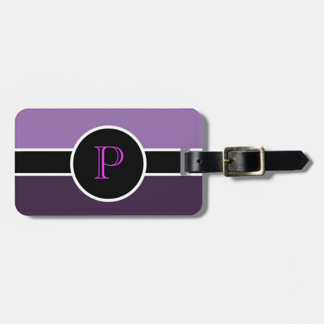 Lila Monogramm Initial Modern Chic Travel Bag Gepäckanhänger (Vorderseite horizontal)