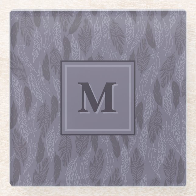 Lila Monogramm-Leaf-Muster Glasuntersetzer (Vorderseite)