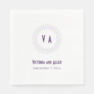 Lila Monogramm mit Name und Datum Hochzeit Serviette