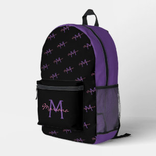 lila Monogramm-Muster in schwarz pink Bedruckter Rucksack