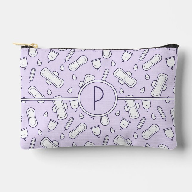 Lila Monogramm Niedlicher Cartoon Pad Zeitraum Zubehörtasche (Vorderseite)