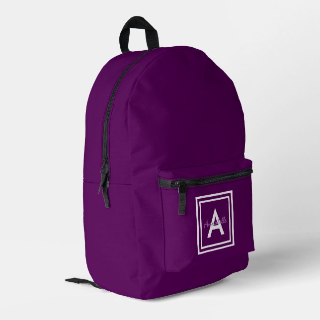 Lila Monogramm Personalisiert Bedruckter Rucksack (Rückseitige Ecke links)