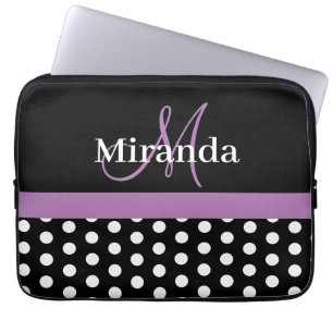 Lila Monogramm Schwarz-weißer Polka-Dot Laptopschutzhülle