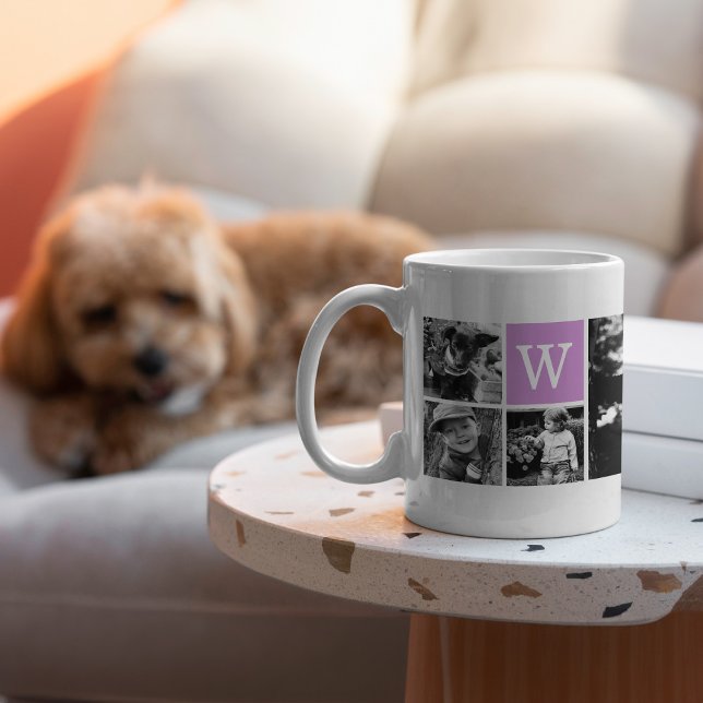 Lila Monogramm- und 5-FotoCollage Kaffeetasse (Von Creator hochgeladen)