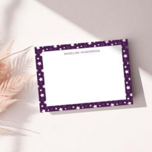 Lila Monogramm weißer Sterne Mitteilungskarte