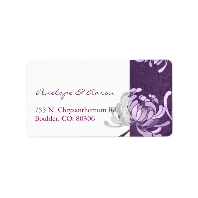 Lila Monotone Floral Wedding Address Adressaufkleber (Vorne)