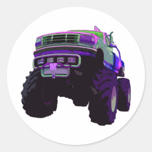 Lila Monster-LKW Runder Aufkleber