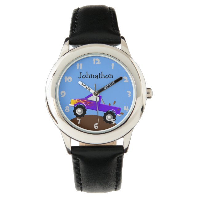 Lila Monster Truck Personalisiert Armbanduhr (Vorderseite)