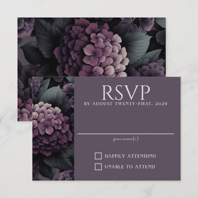 Lila Moody Floral RSVP Karte (Vorne/Hinten)