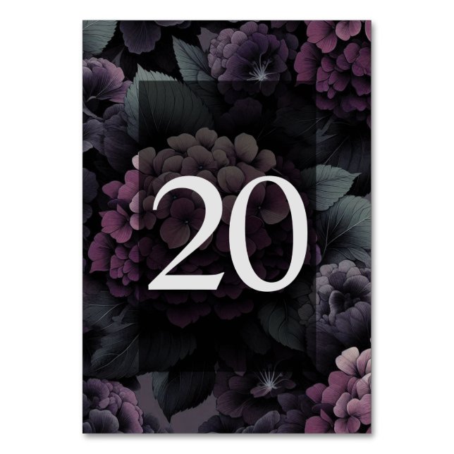 Lila Moody-Floral-Tabelle 20 Tischnummer (Vorderseite)