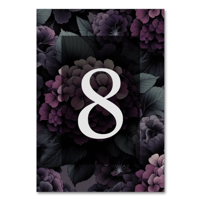 Lila Moody Floral Tischnummer (Vorderseite)