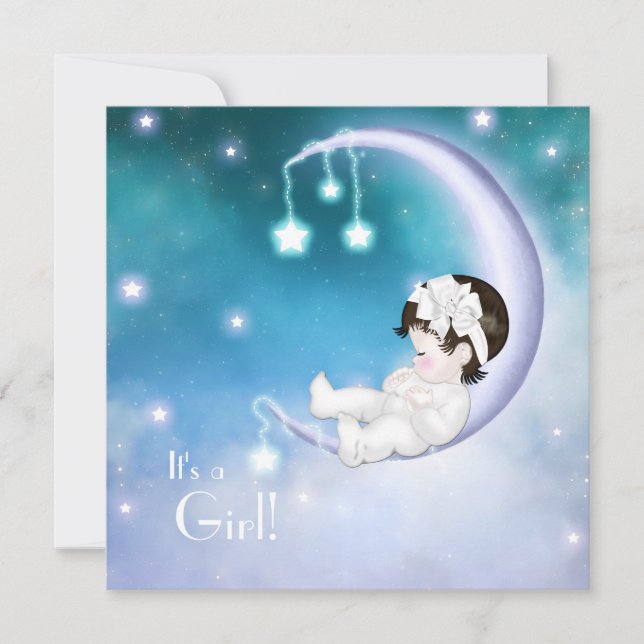 Lila Moon Baby Dusche Einladung (Vorderseite)