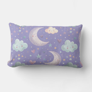 Lila Moon & Clouds Lumbar Kissen