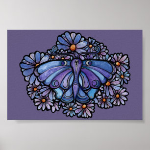 Lila Moon Moth Daisies Poster