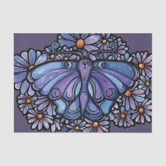 Lila Moon Moth Daisies Seidenpapier (Vorderseite)