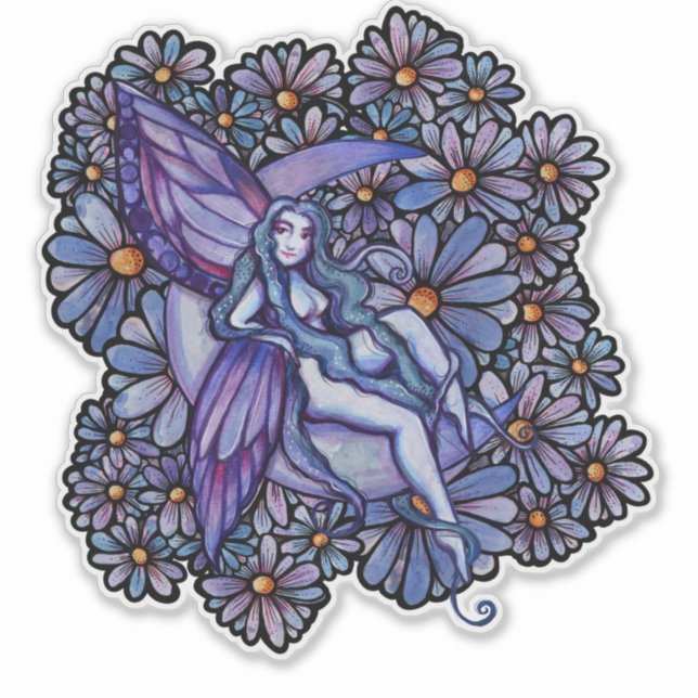 Lila MoonChild Fairy Moon Kinderblume Feen Aufkleber (Vorderseite)