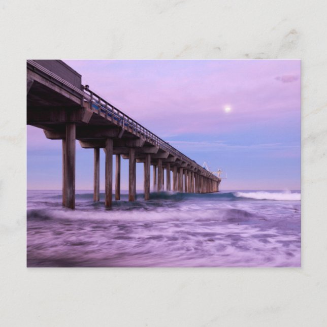 Lila Morgendämmerung über Pier, Kalifornien Postkarte (Vorderseite)